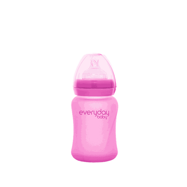 Nappflaska Glas Värmeindikator Healthy+ 150ml - Cerise Pink Everyday Baby