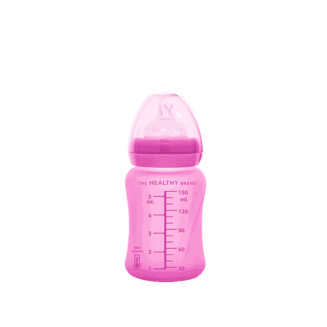 Nappflaska Glas Värmeindikator Healthy+ 150ml - Cerise Pink Everyday Baby