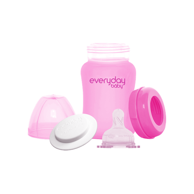 Nappflaska Glas Värmeindikator Healthy+ 150ml - Cerise Pink Everyday Baby