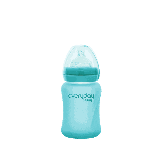 Nappflaska Glas Värmeindikator Healthy+ 150ml - Turkos Everyday Baby