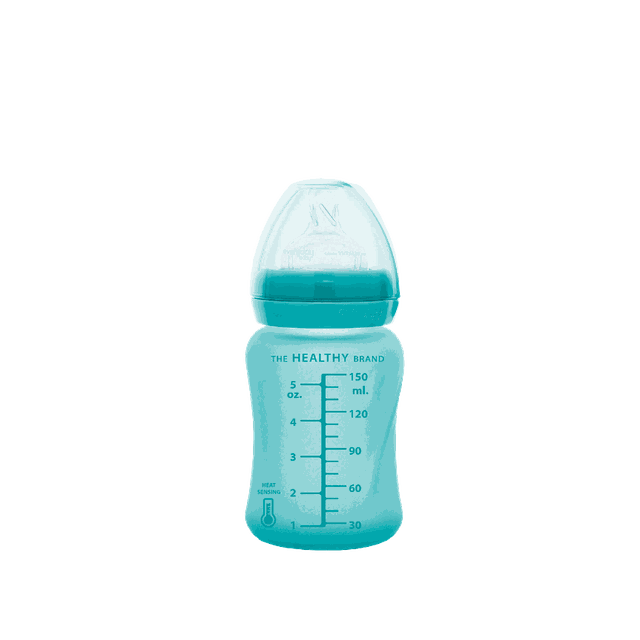 Nappflaska Glas Värmeindikator Healthy+ 150ml - Turkos Everyday Baby