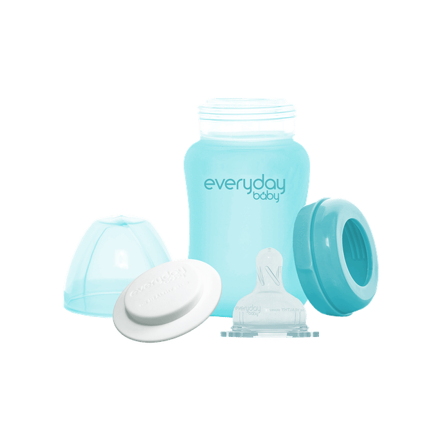 Nappflaska Glas Värmeindikator Healthy+ 150ml - Turkos Everyday Baby