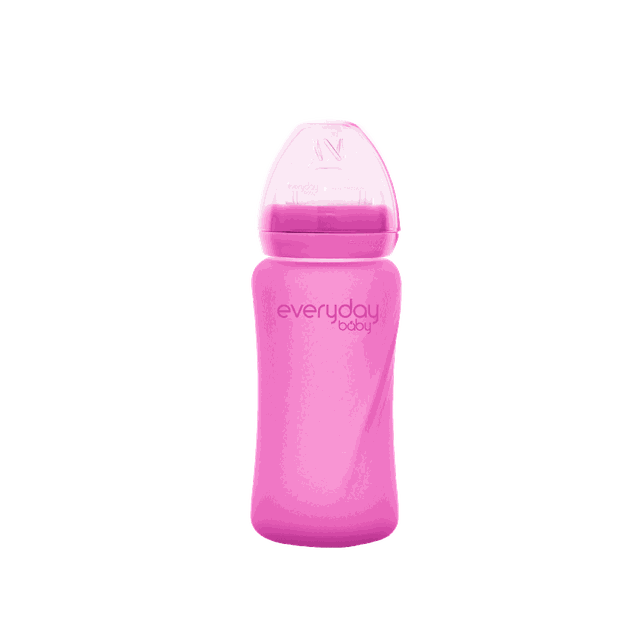 Nappflaska Glas Värmeindikator Healthy+ 240ml - Cerise Pink Everyday Baby