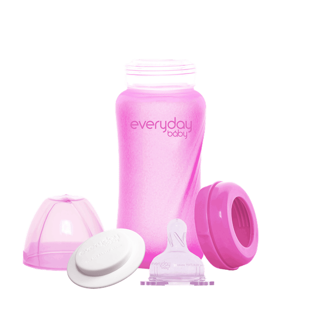 Nappflaska Glas Värmeindikator Healthy+ 240ml - Cerise Pink Everyday Baby