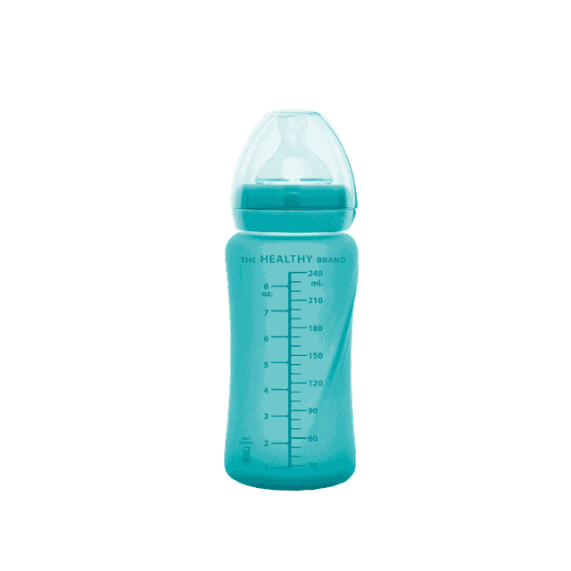 Nappflaska Glas Värmeindikator Healthy+ 240ml - Turkos Everyday Baby