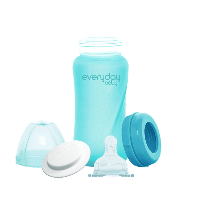 Nappflaska Glas Värmeindikator Healthy+ 240ml - Turkos Everyday Baby