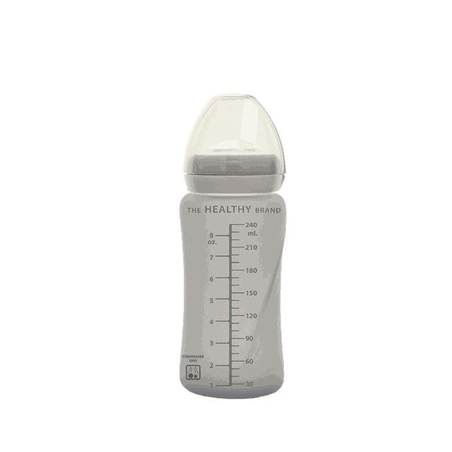 Sugrörsflaska i Glas Healthy+ 240ml - Quiet Grey Everyday Baby