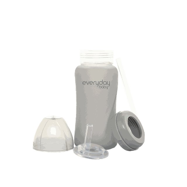 Sugrörsflaska i Glas Healthy+ 240ml - Quiet Grey Everyday Baby
