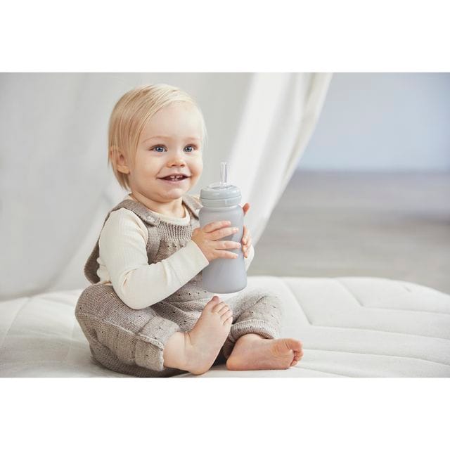 Sugrörsflaska i Glas Healthy+ 240ml - Quiet Grey Everyday Baby