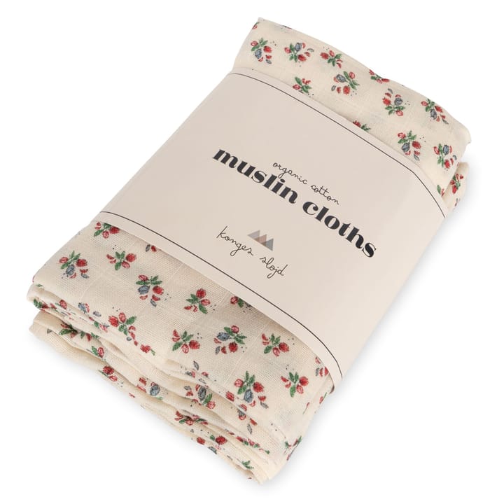 3-Pack Muslin Tvättlappar - Fleur Tricolore Konges Slöjd