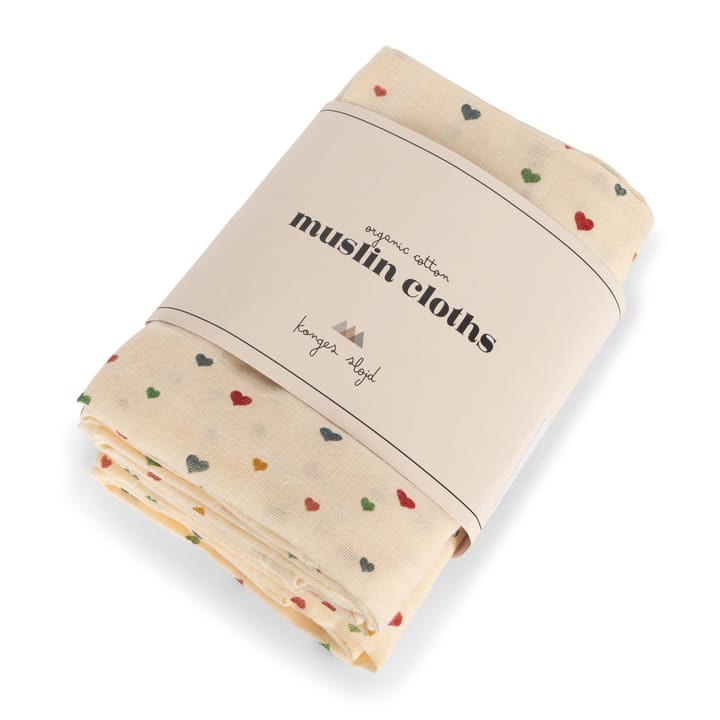 3-Pack Muslin Tvättlappar - Multi Hearts Konges Slöjd