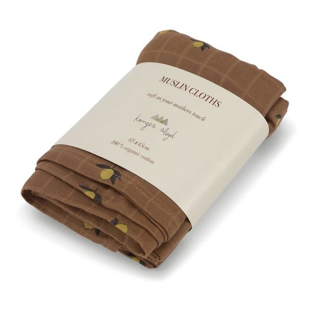 3-Pack Muslin Tvättlappar - Lemon Brown Konges Slöjd