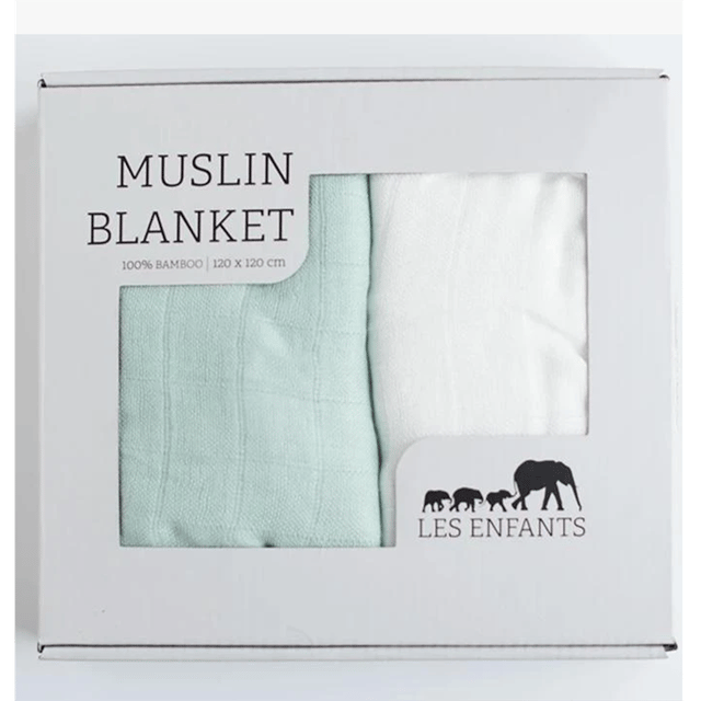 Muslin Filt 2-Pack - Grön/Vit Les Enfants