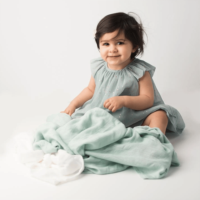 Muslin Filt 2-Pack - Grön/Vit Les Enfants
