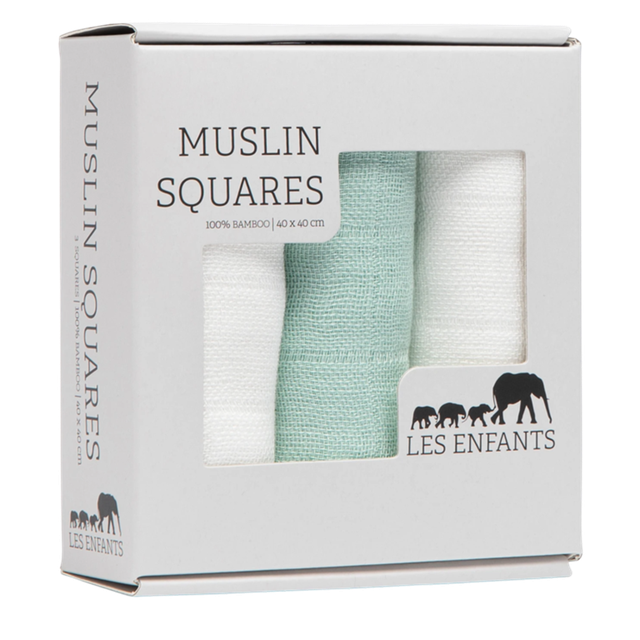 Les Enfants Muslin Snuttefiltar 3-Pack Grön/Vit