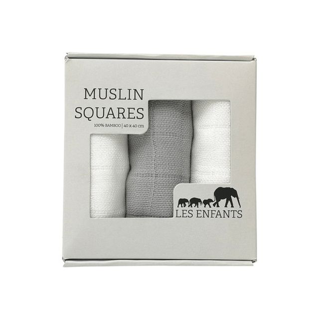 Les Enfants Muslin Snuttefiltar 3-Pack Grå/Vit