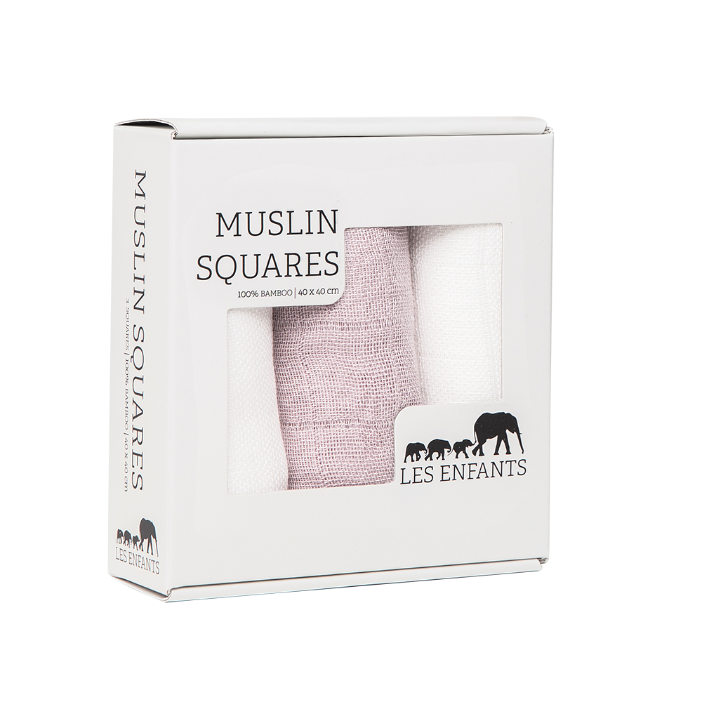 Les Enfants Muslin Snuttefiltar 3-Pack Rosa/Vit