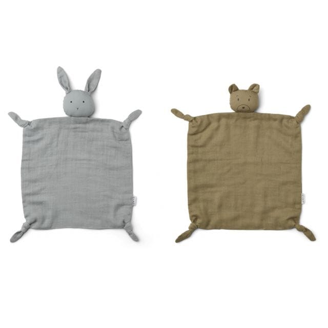 Agnete Snuttefilt 2-Pack - Mr Bear Khaki/Blue Liewood