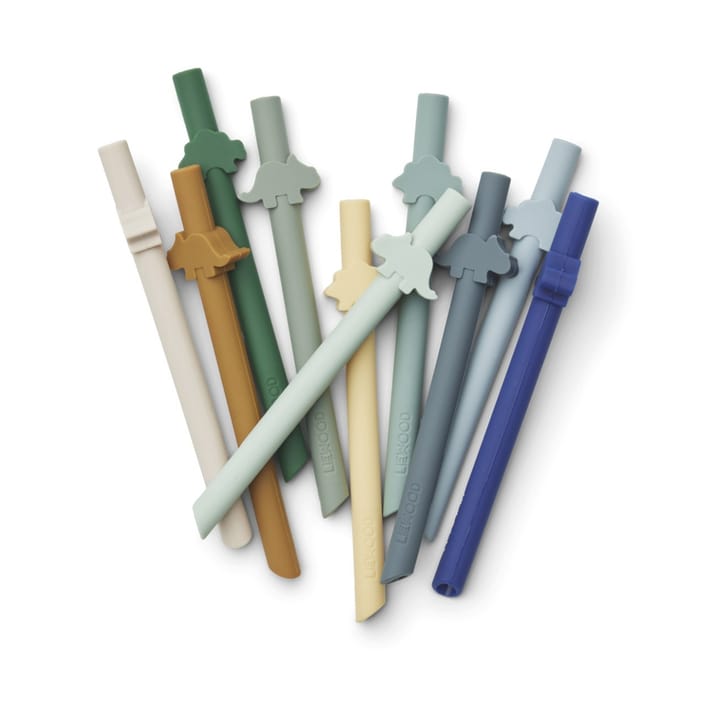 Badu Sugrör 10-pack - Dino/Surf Blue Multi Mix Liewood
