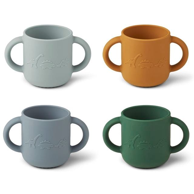 Gene Silikon Mugg Med Handtag 4-Pack - Dino Blue Multi Mix Liewood