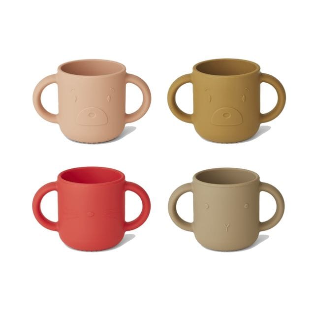 Gene Silikon Mugg Med Handtag 4-Pack - Apple Red/Tuscany Rose Liewood
