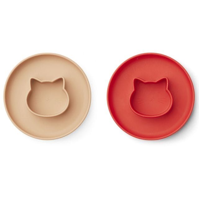 Gordon Tallrik 2-pack - Cat Apple Red/Tuscany Rose Liewood
