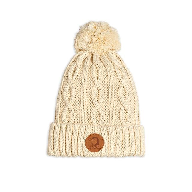 Aw20 Cable Knitted Pompom Hat Offwhite Mini Rodini