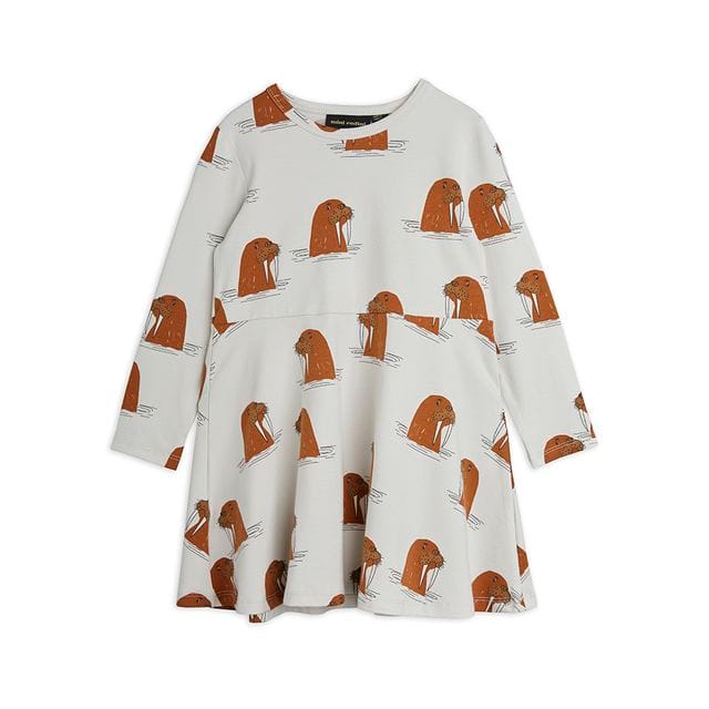AW21 Walrus Aop Långärmad Klänning - Grey Mini Rodini