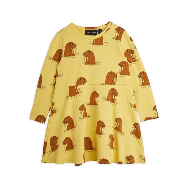 AW21 Walrus Aop Långärmad Klänning - Yellow Mini Rodini