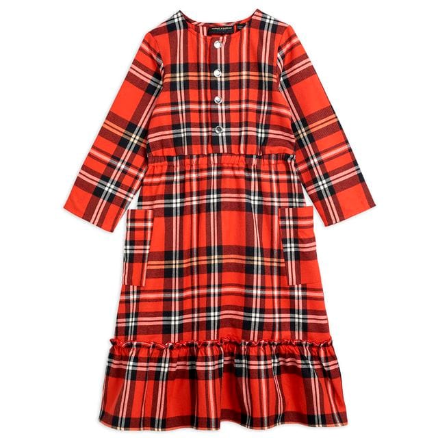 Pre SS21 Woven Flanell Flounce Dress Red Mini Rodini