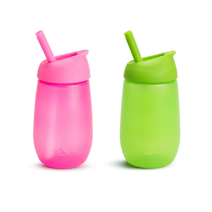 Flaska Med Sugrör 300 ml 2-Pack - Rosa/Grön Munchkin