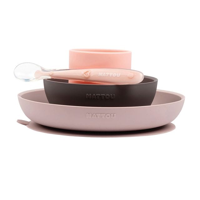 Silikon Matset 4 delar - Rosa/Aubergine Nattou