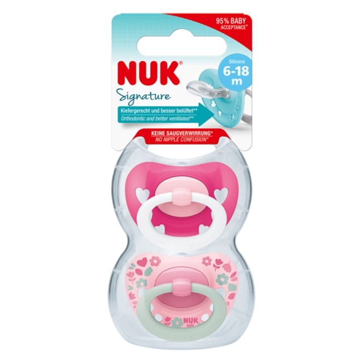 Sugnapp Silikon Signature 6-18 mån - Rosa/Vit Nuk