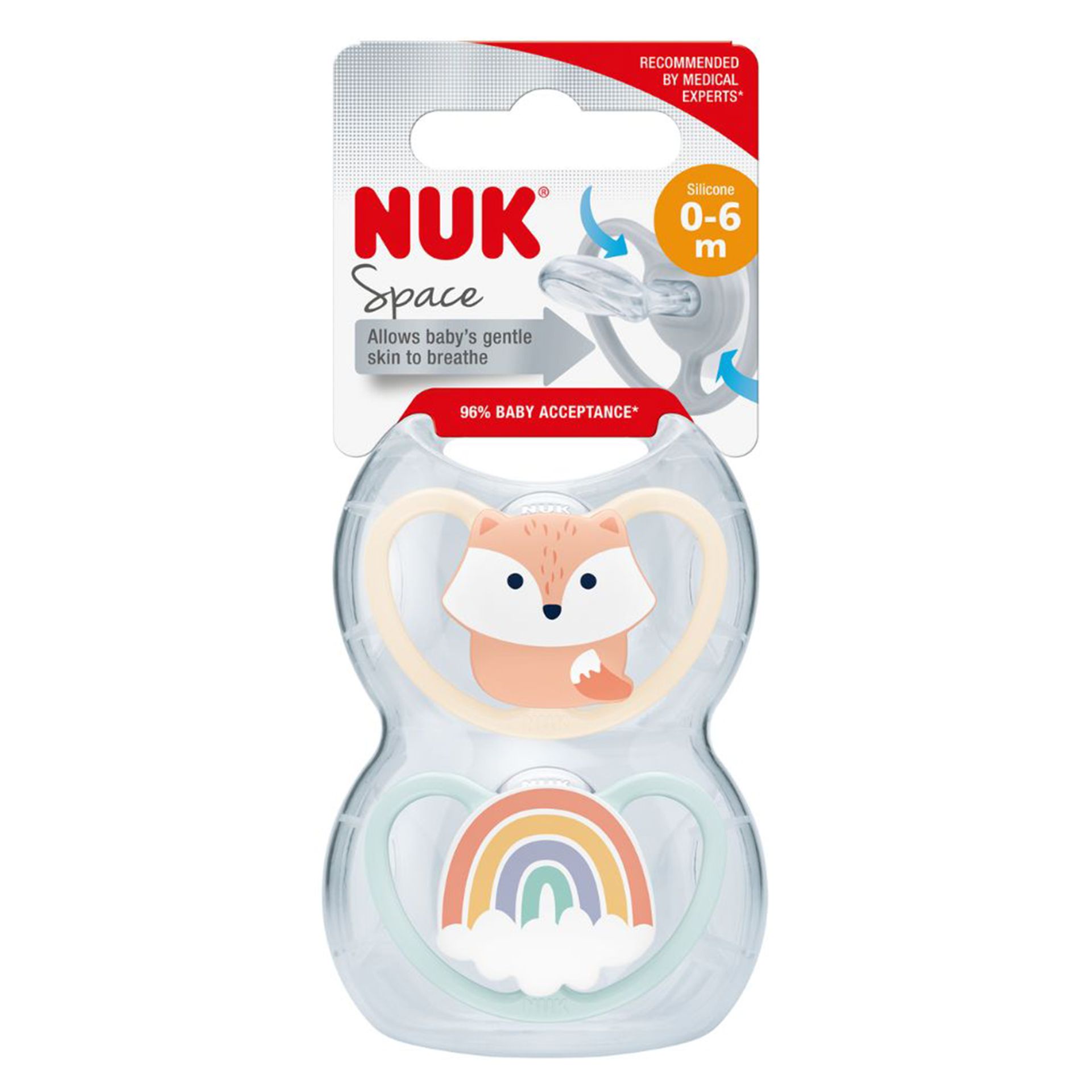 Sugnapp Space Silikon S1 0-6 mån - Räv/Regnbåge Nuk