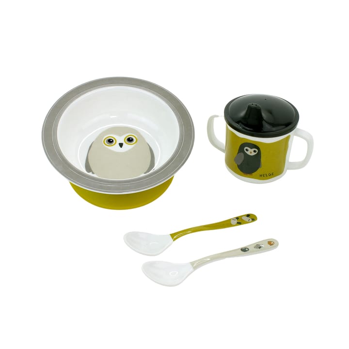 Äta-paket 4-delar - Grå/Gul Owls