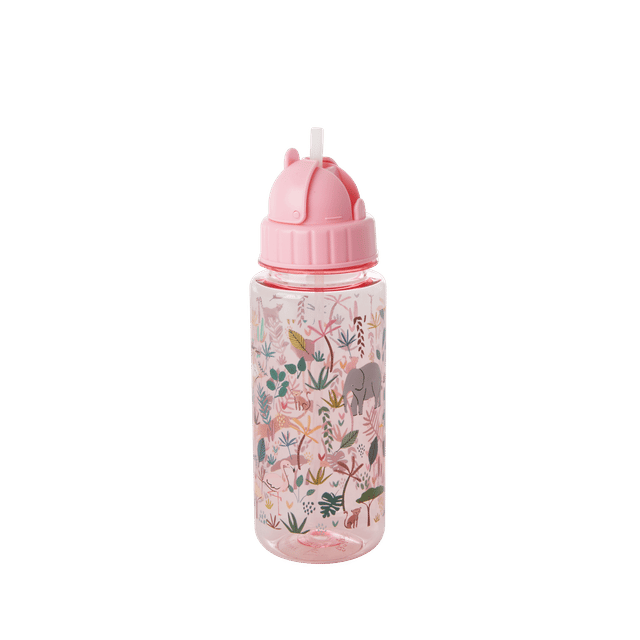 Flaska med sugrör 500ml - Djungel Rosa Rice