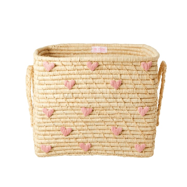 Raffiakorg Med Handtag - Pink Hearts Rice