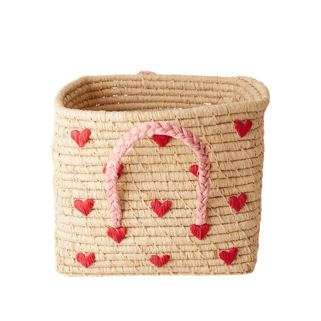 Raffiakorg Med Handtag - Natural/Red Rice
