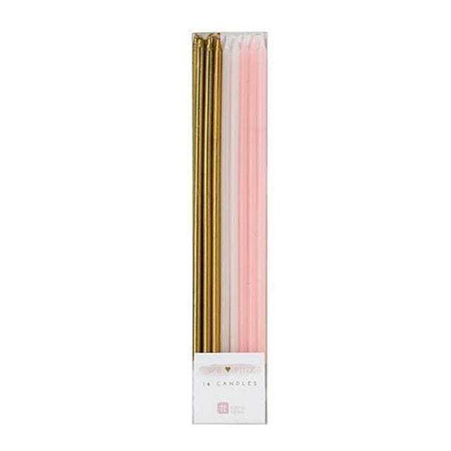 Pink Long Thin Candles 16-Pack Talking Tables