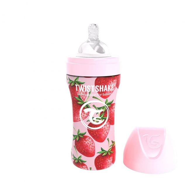 Nappflaska Anti Colic Rostfritt Stål 330ml - Strawberry Twistshake