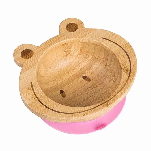 Baby Ekologisk Bambuskål Med Silikon Groda - Rosa Virgel