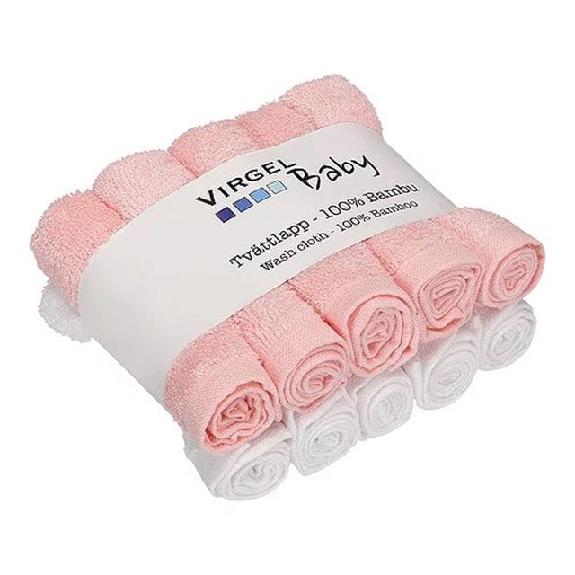 Baby Tvättlappar Bambu Vit/Rosa 10-Pack Virgel