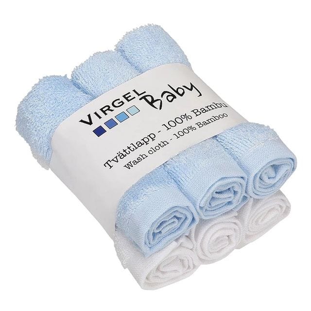 Baby Tvättlappar Bambu Vit/Blå 6-Pack Virgel